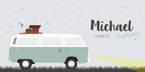 Geboortekaartje Volkswagenbus sterren winter