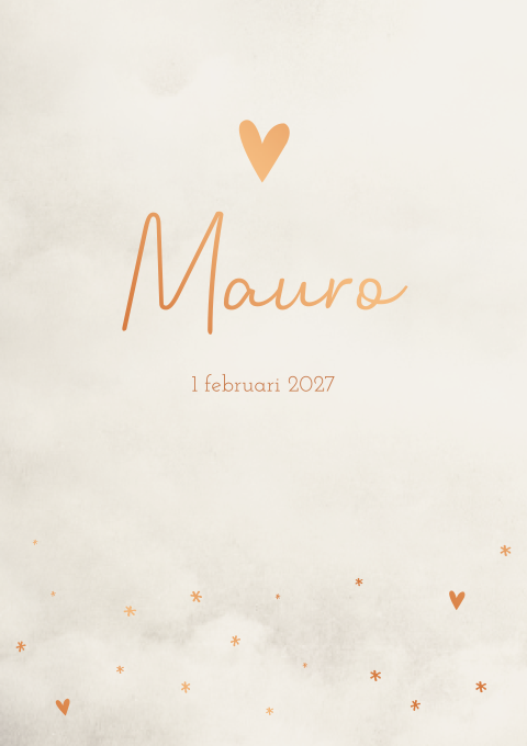 Geboortekaartje Jongen Beige Gewolkt Koperfolie