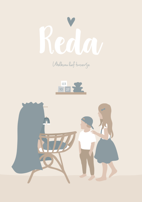 Geboortekaartje Jongen Wiegje Kinderen beige