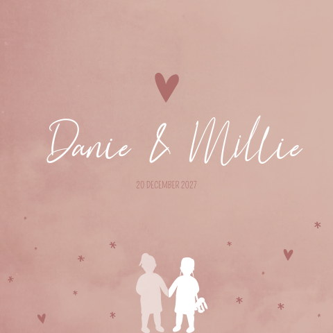 Rouwkaart Geboortekaartje Tweeling Roze Silhouetten