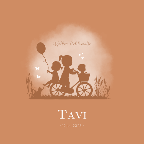 Geboortekaartje Jongen Zusje Broertje Silhouet Fiets