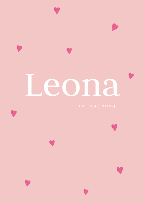 Geboortekaartje Meisje Hartjes Lief Roze