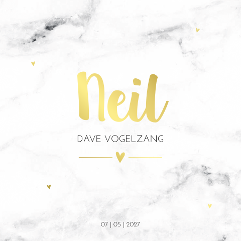 Geboortekaartje marmer jongen hartje goud