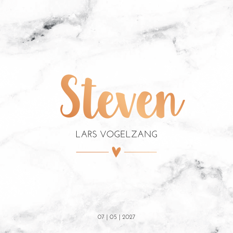 Geboortekaartje marmer jongen hartje koper