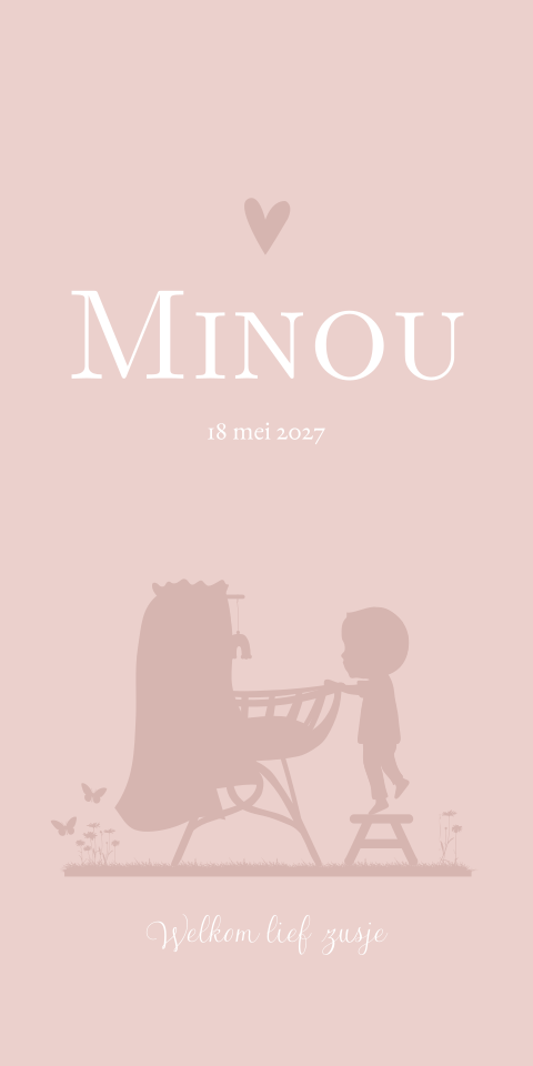 Geboortekaartje Meisje Roze silhouet Illustratie