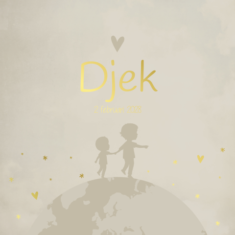 Geboortekaartje Jongen Wereldbol Beige Illustratie