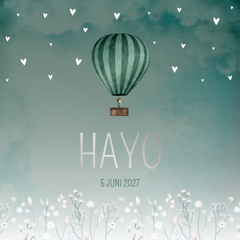 Geboortekaartje Jongen Droogbloemen Groen Luchtballon