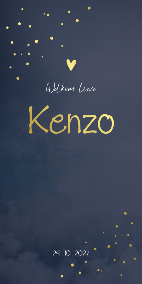 Geboortekaartje Jongen Stippen Goudfolie blauw