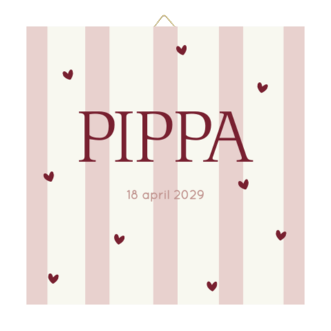 Geboortetegel met streepjes en hartjes