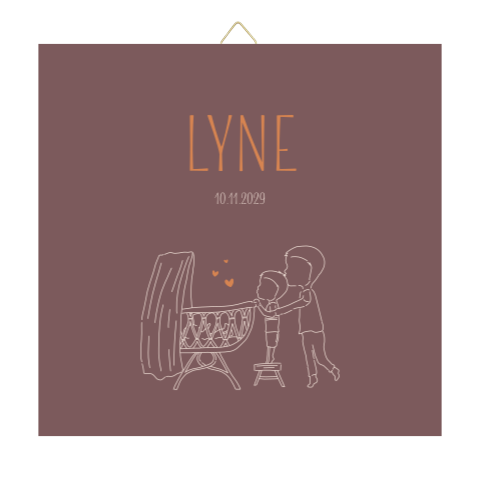 Geboortetegeltje Meisje Lijntekening Wiegje Paars Aubergine